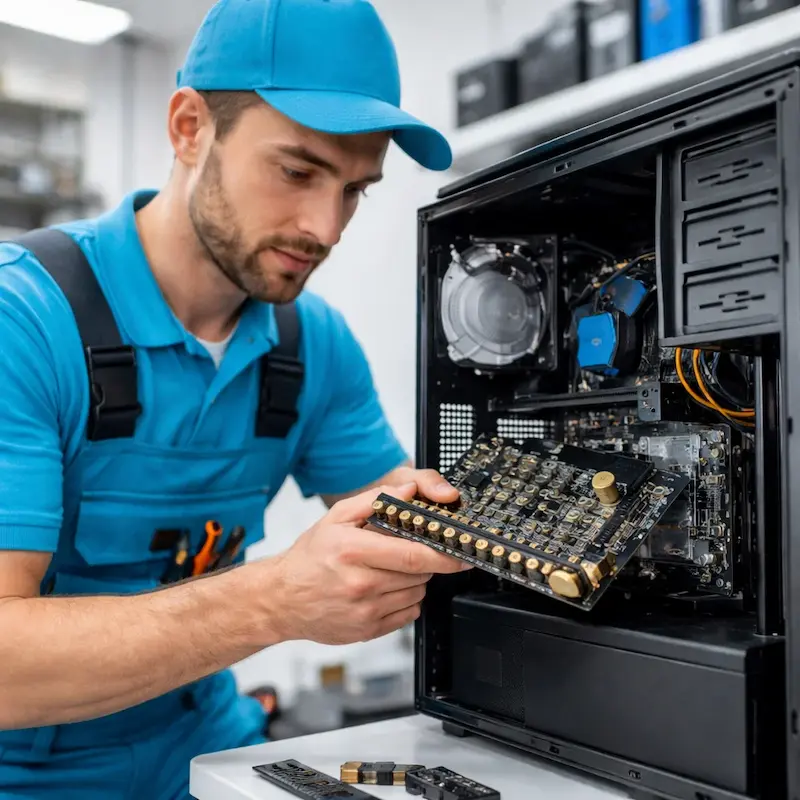 Мастер устанавливает звуковую карту на ПК в Апрелевке